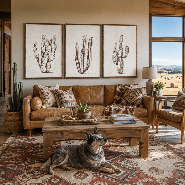Three Piece Cactus Wood Wall Decor Set | Large Wall Art Set