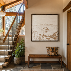 Crater Lake Discovery Point Oregon Hand Sketched Engraved Wooden Artwork