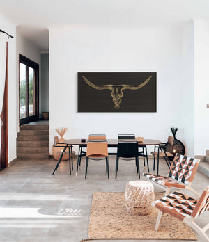 Handcrafted Texas Longhorn skull wall art engraved on rustic wood, western-style home decor
