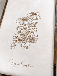 Oregon Flowers Hand Sketched Three Piece Wooden Artwork Set