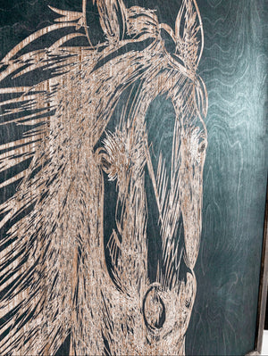 Hand Sketched Horse Engraved Wooden Artwork