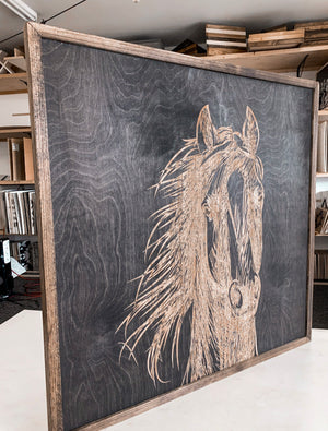 Hand Sketched Horse Engraved Wooden Artwork