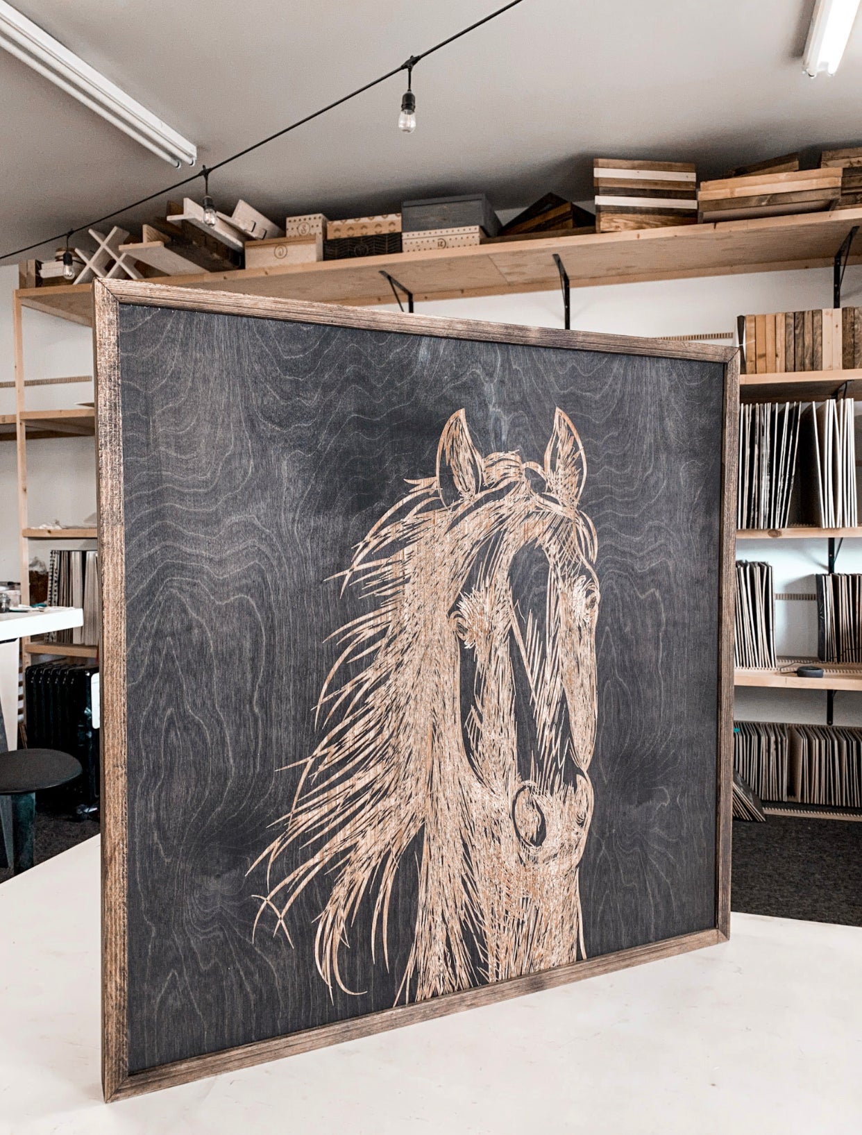 Hand Sketched Horse Laser Engraved Wooden Artwork