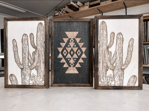 Three Piece Aztec & Cactus Artwork Set