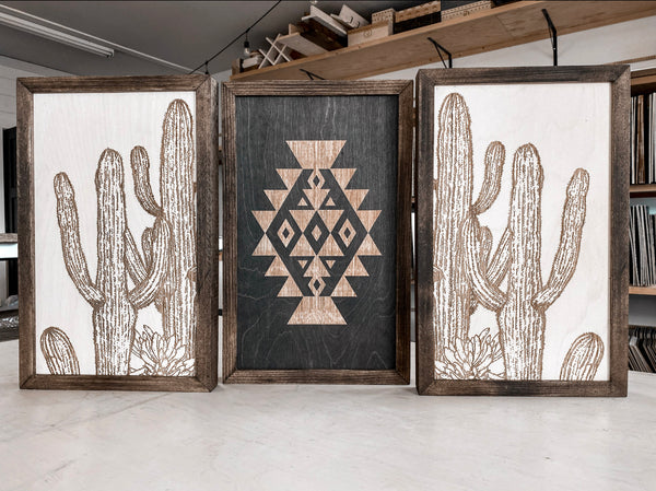 Three Piece Aztec & Cactus Artwork Set