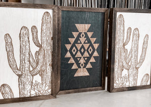 Three Piece Aztec & Cactus Artwork Set