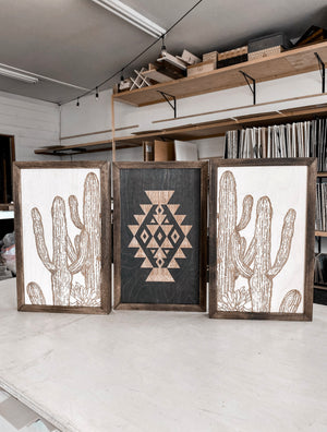 Three Piece Aztec & Cactus Artwork Set