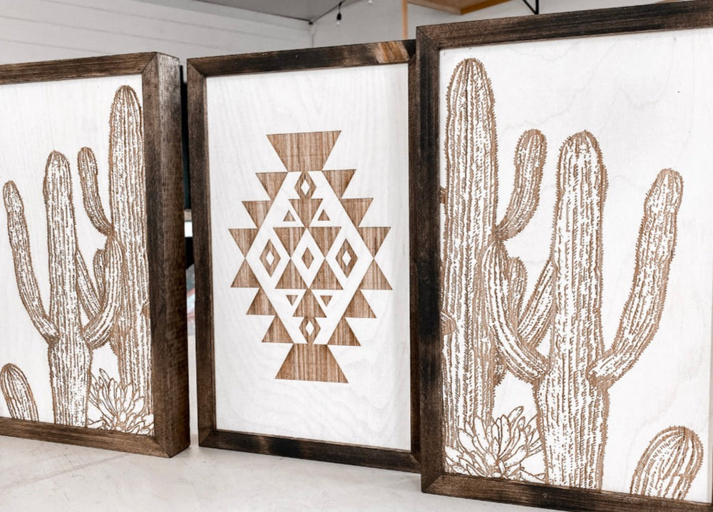 Three Piece Aztec & Cactus Artwork Set