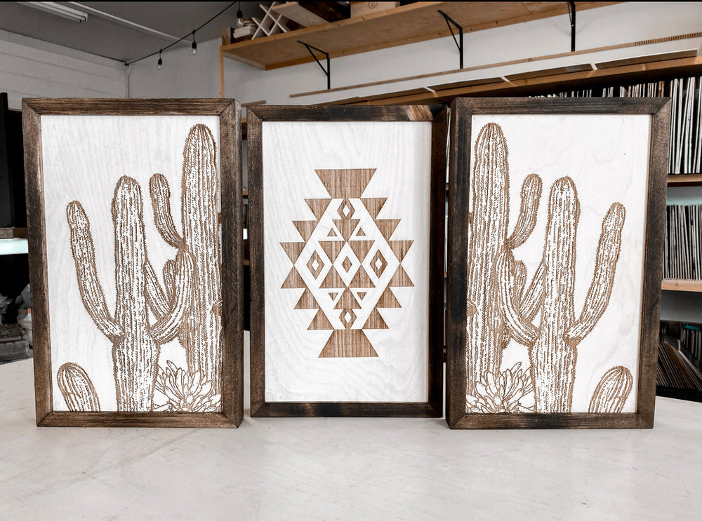 Three Piece Aztec & Cactus Artwork Set