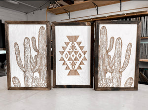 Three Piece Aztec & Cactus Artwork Set