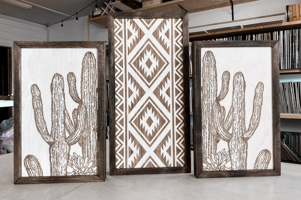 Three Piece Aztec & Cactus Artwork Set