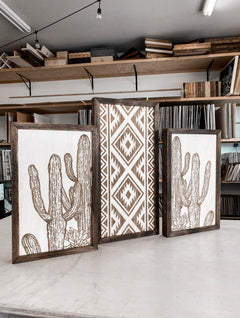 Three Piece Aztec & Cactus Artwork Set