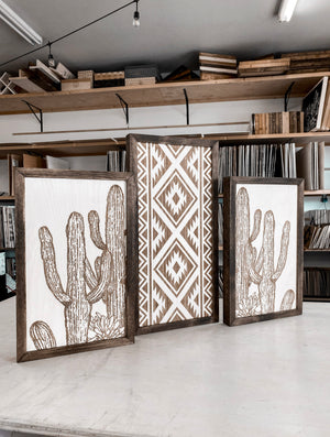 Three Piece Aztec & Cactus Artwork Set