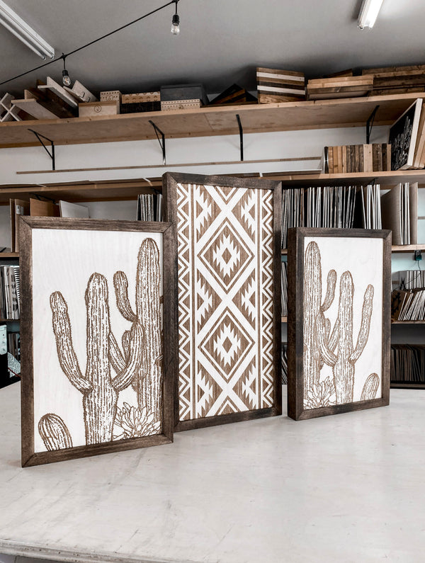 Three Piece Aztec & Cactus Artwork Set