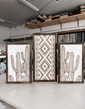 Three Piece Aztec & Cactus Artwork Set