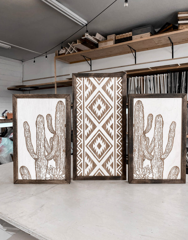 Three Piece Aztec & Cactus Artwork Set