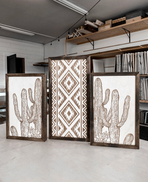 Three Piece Aztec & Cactus Artwork Set