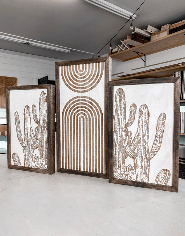 Three Piece Rainbow & Cactus Artwork Set