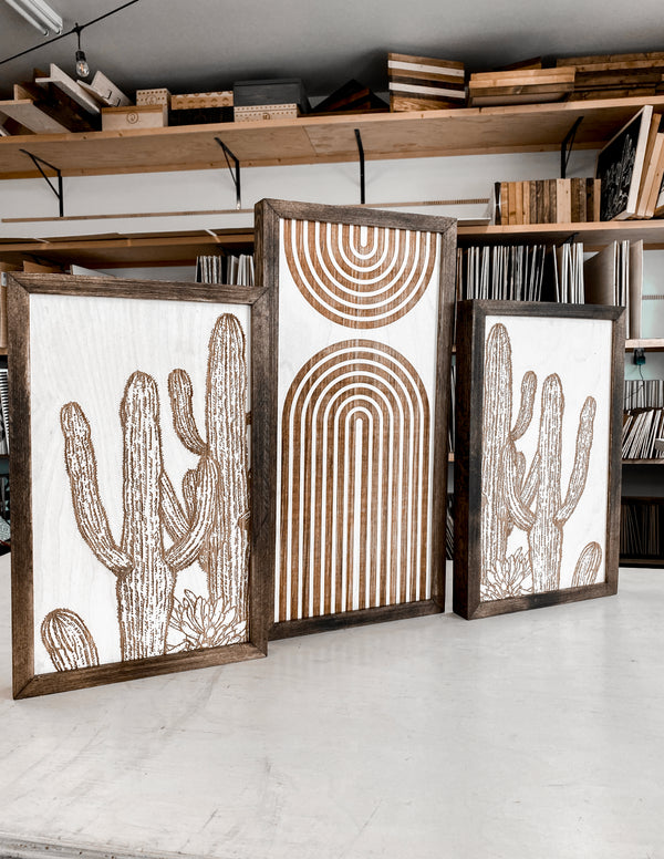 Three Piece Rainbow & Cactus Artwork Set