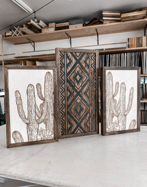 Three Piece Aztec & Cactus Artwork Set