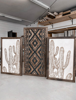 Three Piece Aztec & Cactus Artwork Set