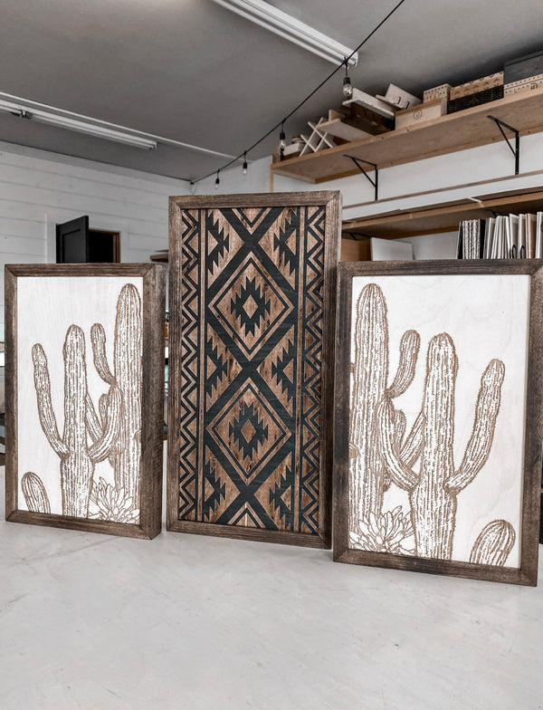 Three Piece Aztec & Cactus Artwork Set