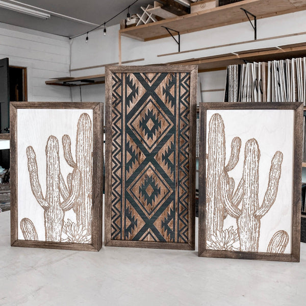 Three Piece Aztec & Cactus Artwork Set