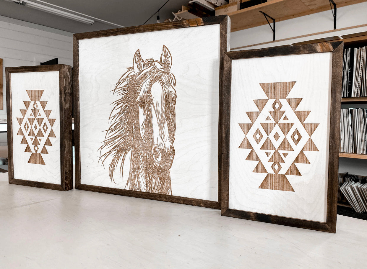 Hand Sketched Horse & Aztec Artwork Set