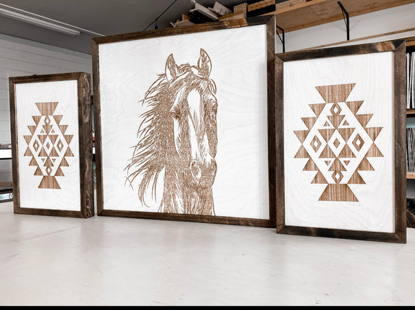 Hand Sketched Horse & Aztec Artwork Set