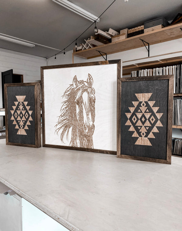 Hand Sketched Horse & Aztec Artwork Set