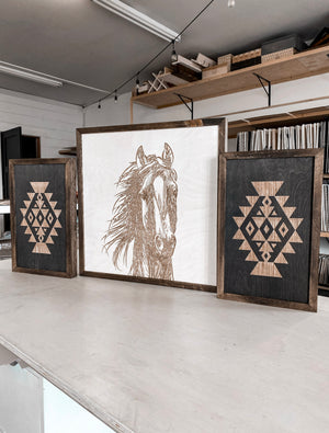 Hand Sketched Horse & Aztec Artwork Set