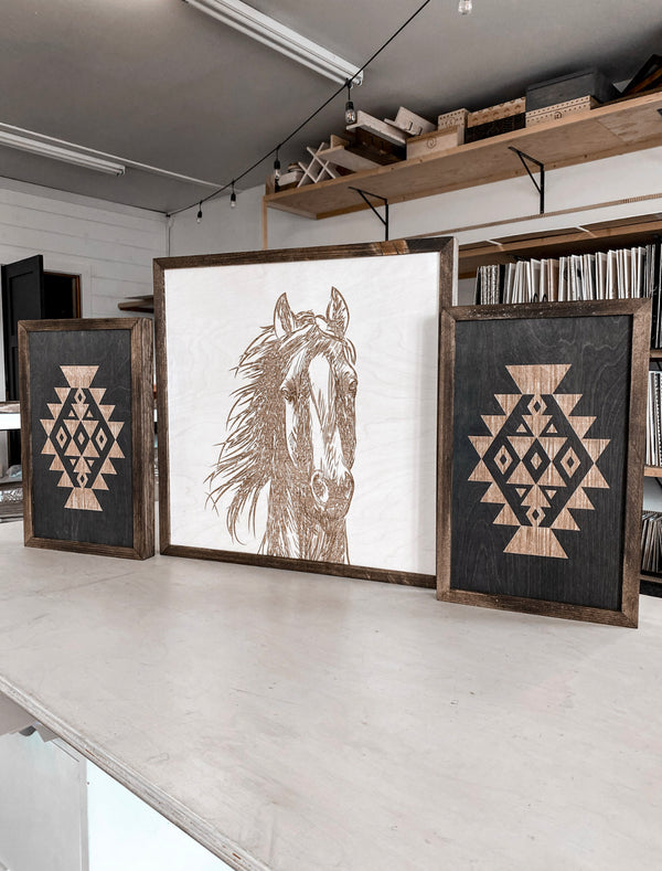 Hand Sketched Horse & Aztec Artwork Set
