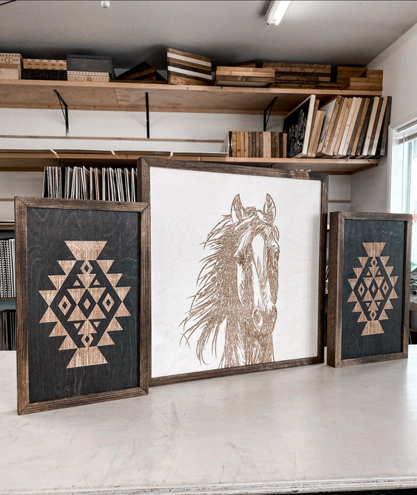 Hand Sketched Horse & Aztec Artwork Set