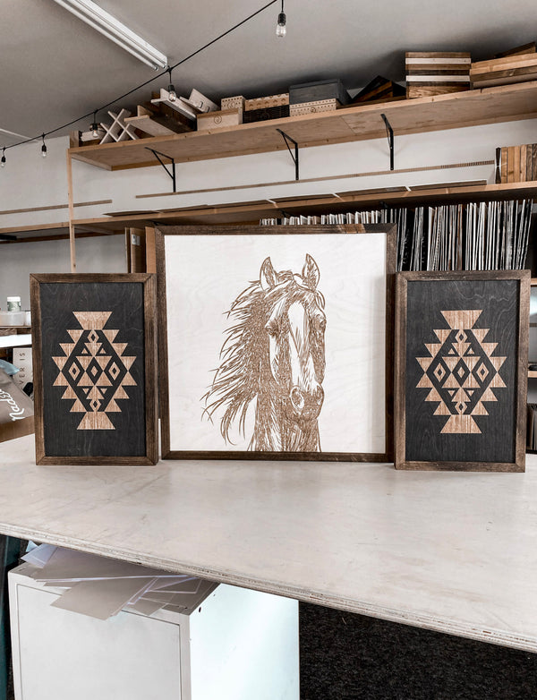 Hand Sketched Horse & Aztec Artwork Set