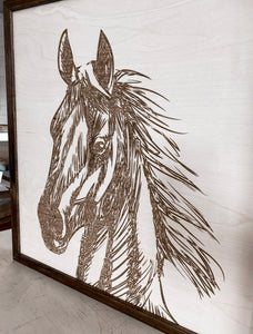 Three Piece Set Hand Sketched Horse Wooden Artwork