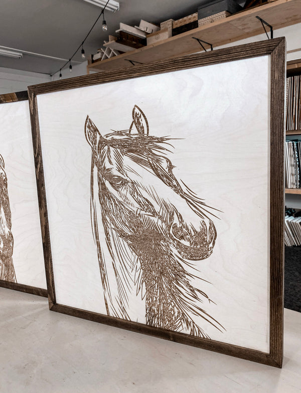 Three Piece Set Hand Sketched Horse Wooden Artwork