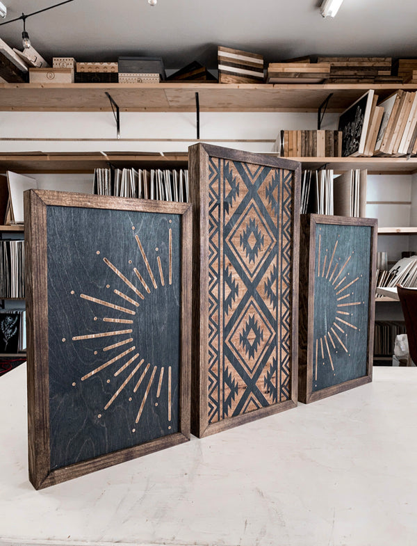 Three Piece Aztec & Sunburst Artwork Set