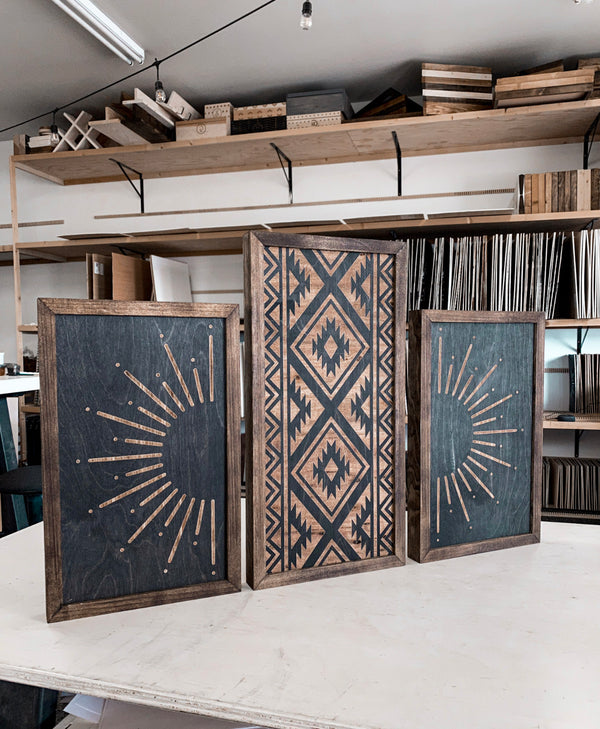 Three Piece Aztec & Sunburst Artwork Set