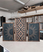 Load image into Gallery viewer, Three Piece Aztec &amp; Sunburst Artwork Set
