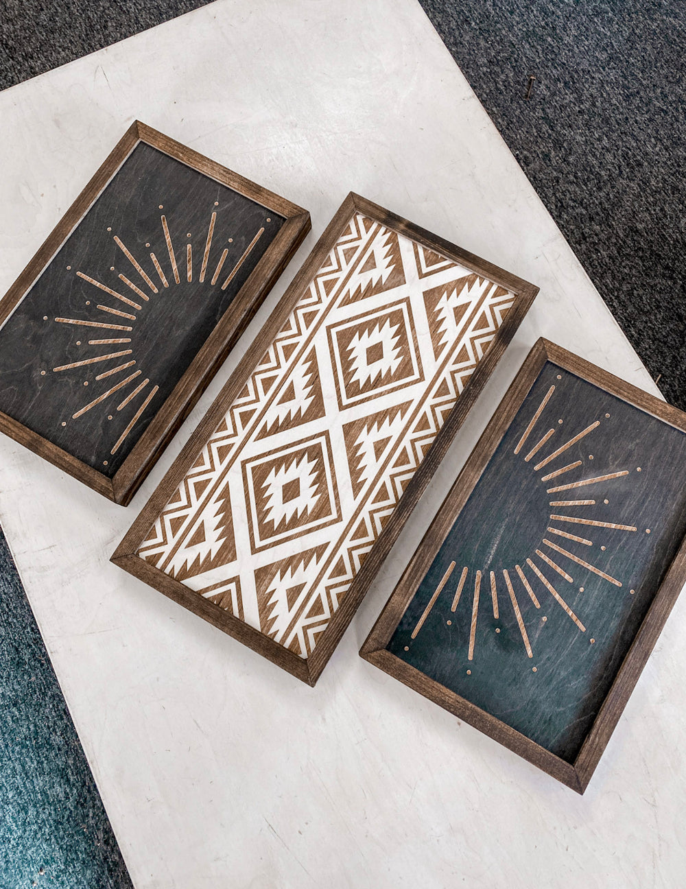 Three Piece Aztec & Sunburst Artwork Set