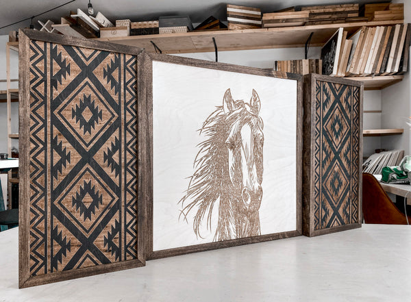 Hand Sketched Horse & Aztec Artwork Set