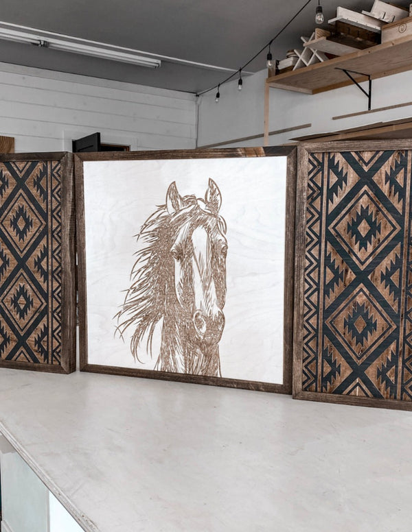 Hand Sketched Horse & Aztec Artwork Set