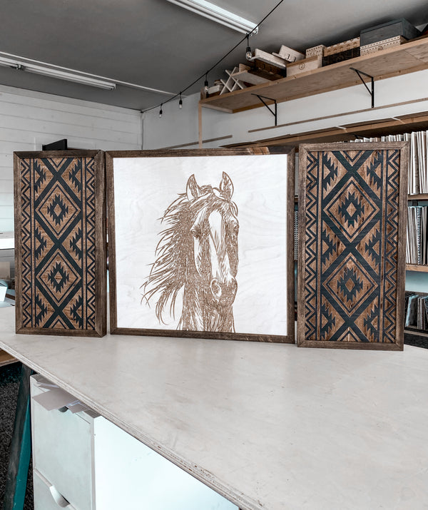 Hand Sketched Horse & Aztec Artwork Set