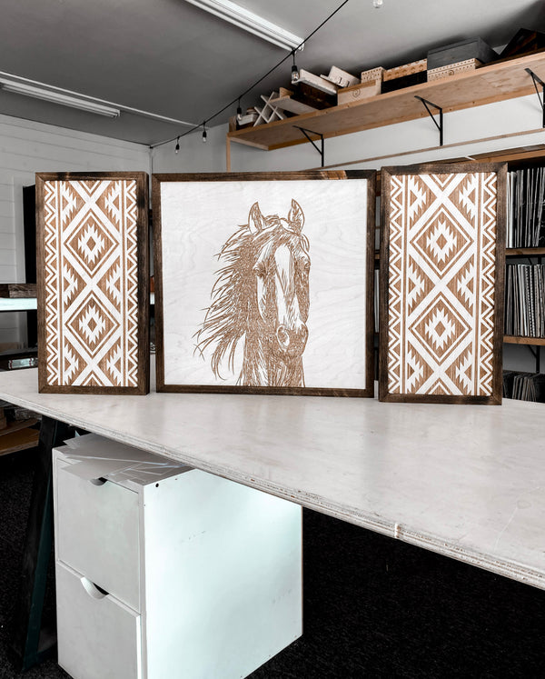 Hand Sketched Horse & Aztec Artwork Set