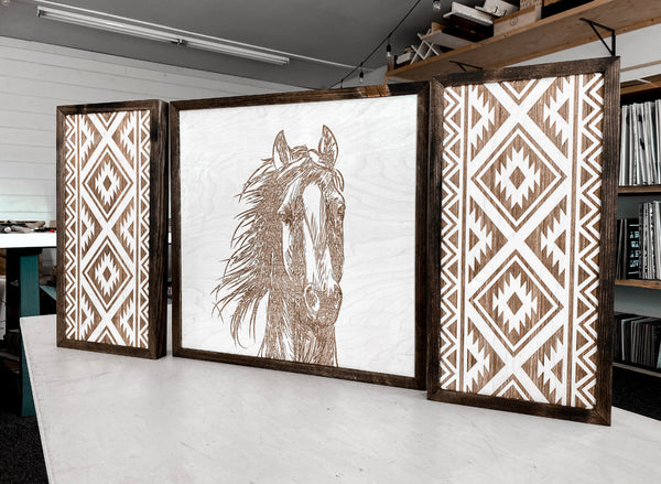 Hand Sketched Horse & Aztec Artwork Set