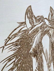 Hand Sketched Horse Wooden Artwork