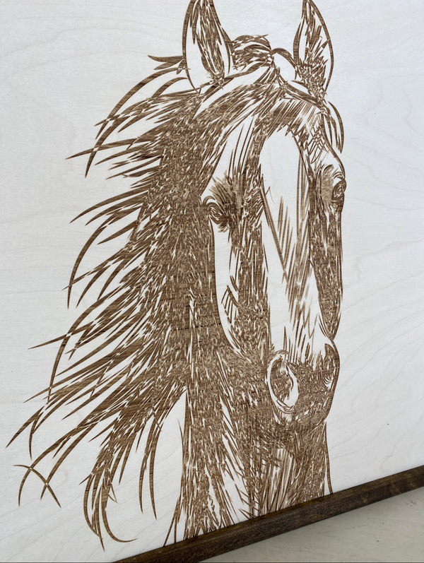 Hand Sketched Horse Wooden Artwork