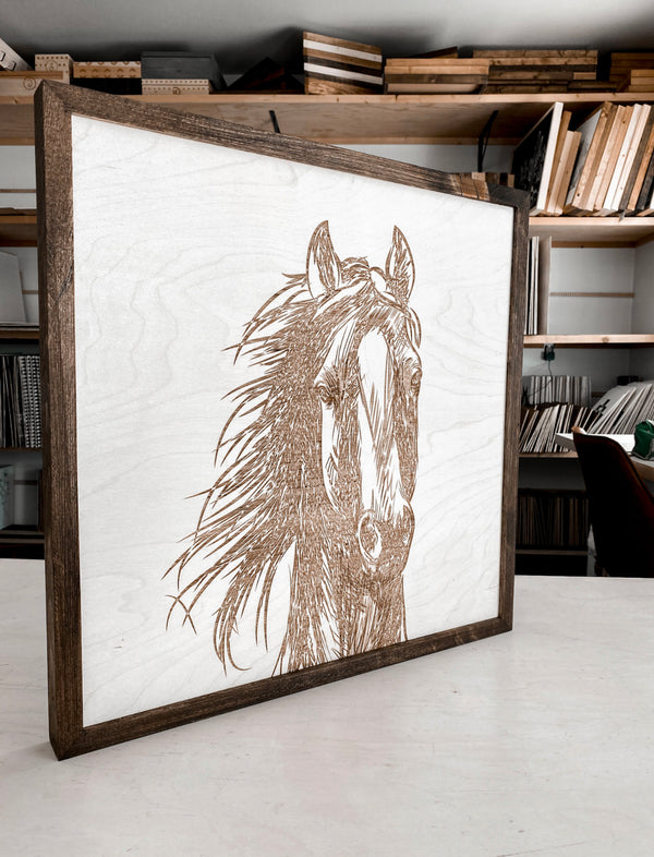 Hand Sketched Horse Wooden Artwork
