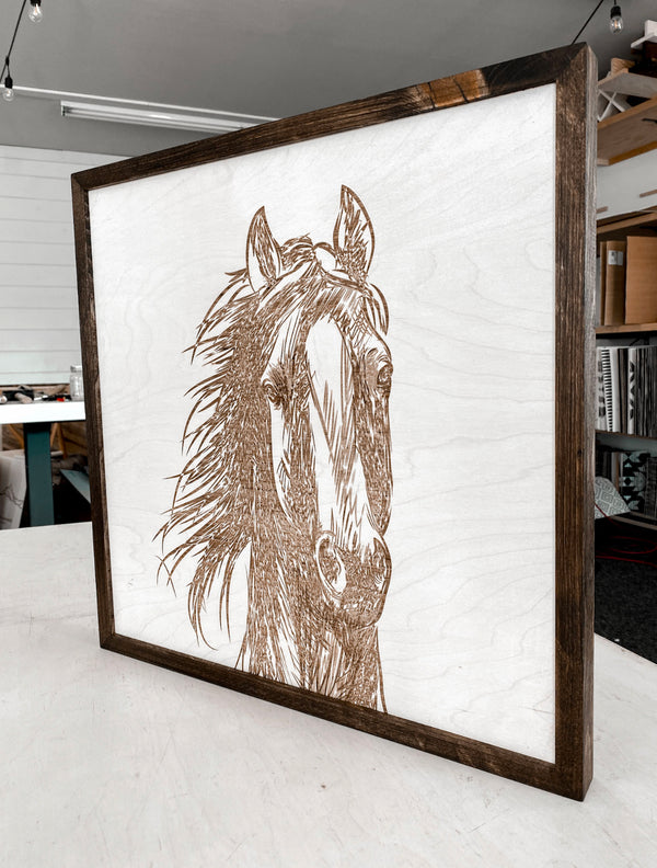 Hand Sketched Horse Wooden Artwork