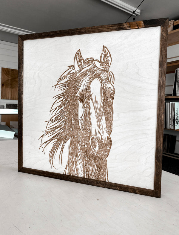 Hand Sketched Horse Wooden Artwork